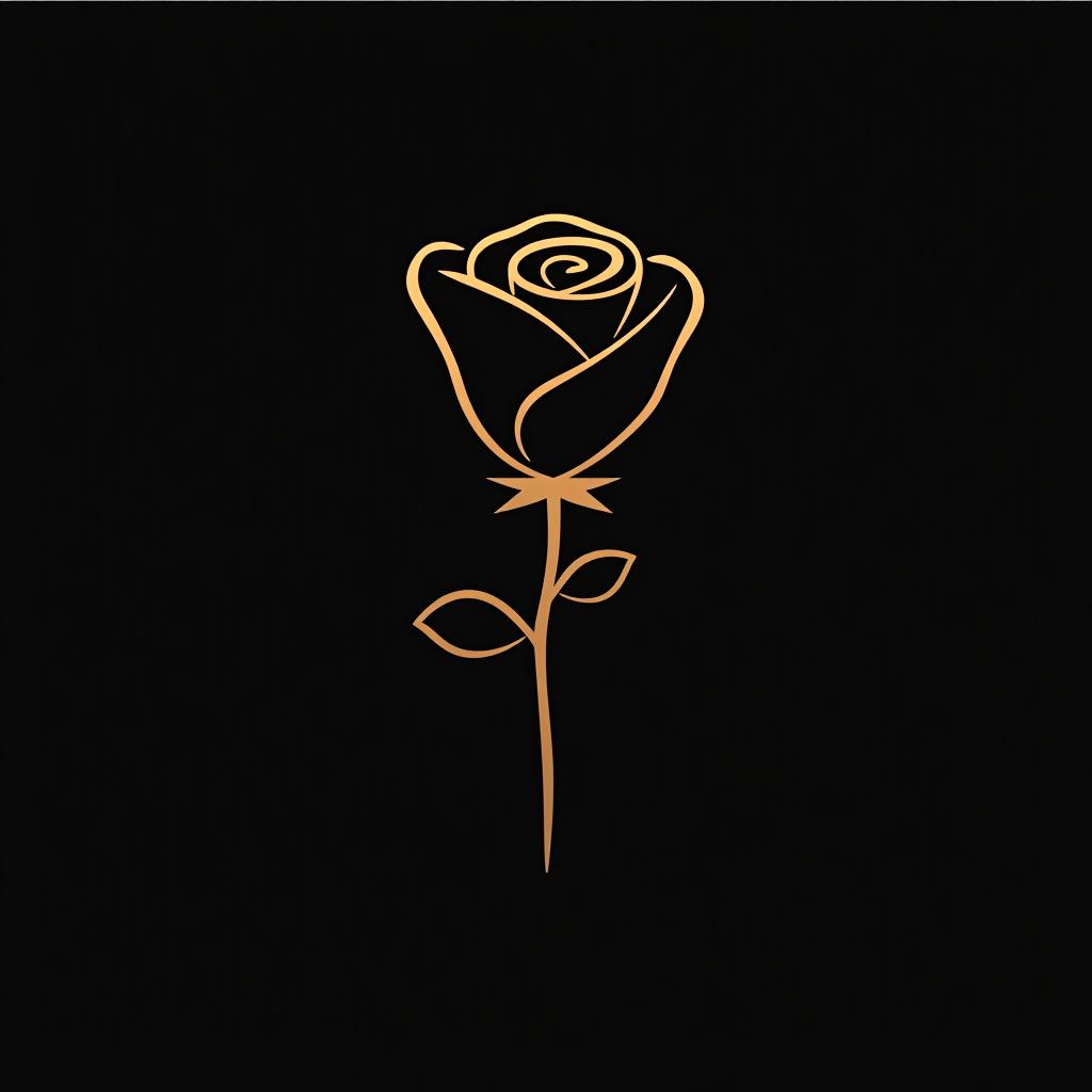  design a logo, minimal line logo of a rose, vector, gold lines and black background