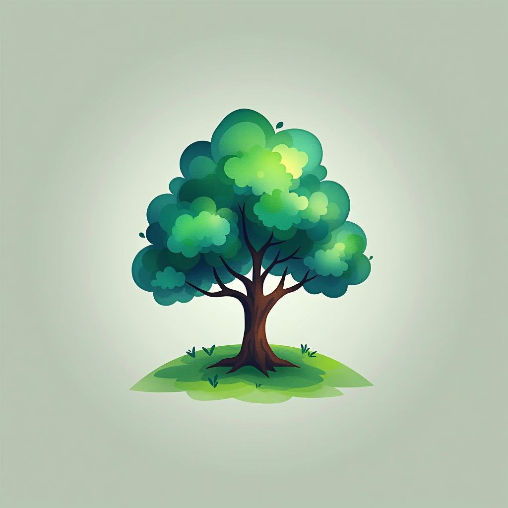  design a logo, watercolor style, logo of a tree, green and blue