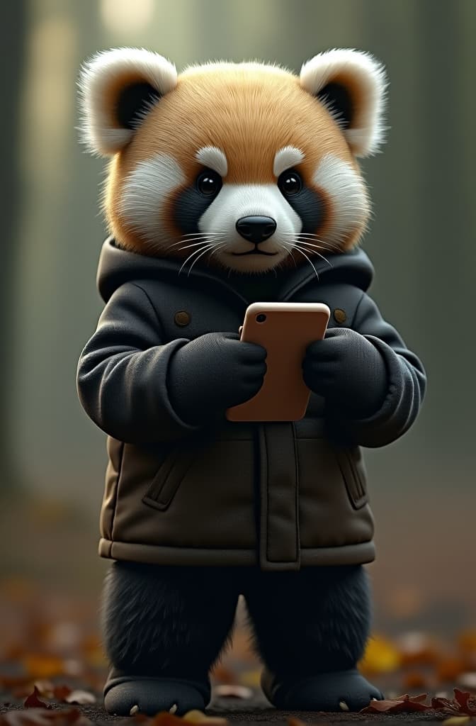  un osito panda bebé con un celular hyperrealistic, full body, detailed clothing, highly detailed, cinematic lighting, stunningly beautiful, intricate, sharp focus, f/1. 8, 85mm, (centered image composition), (professionally color graded), ((bright soft diffused light)), volumetric fog, trending on instagram, trending on tumblr, HDR 4K, 8K