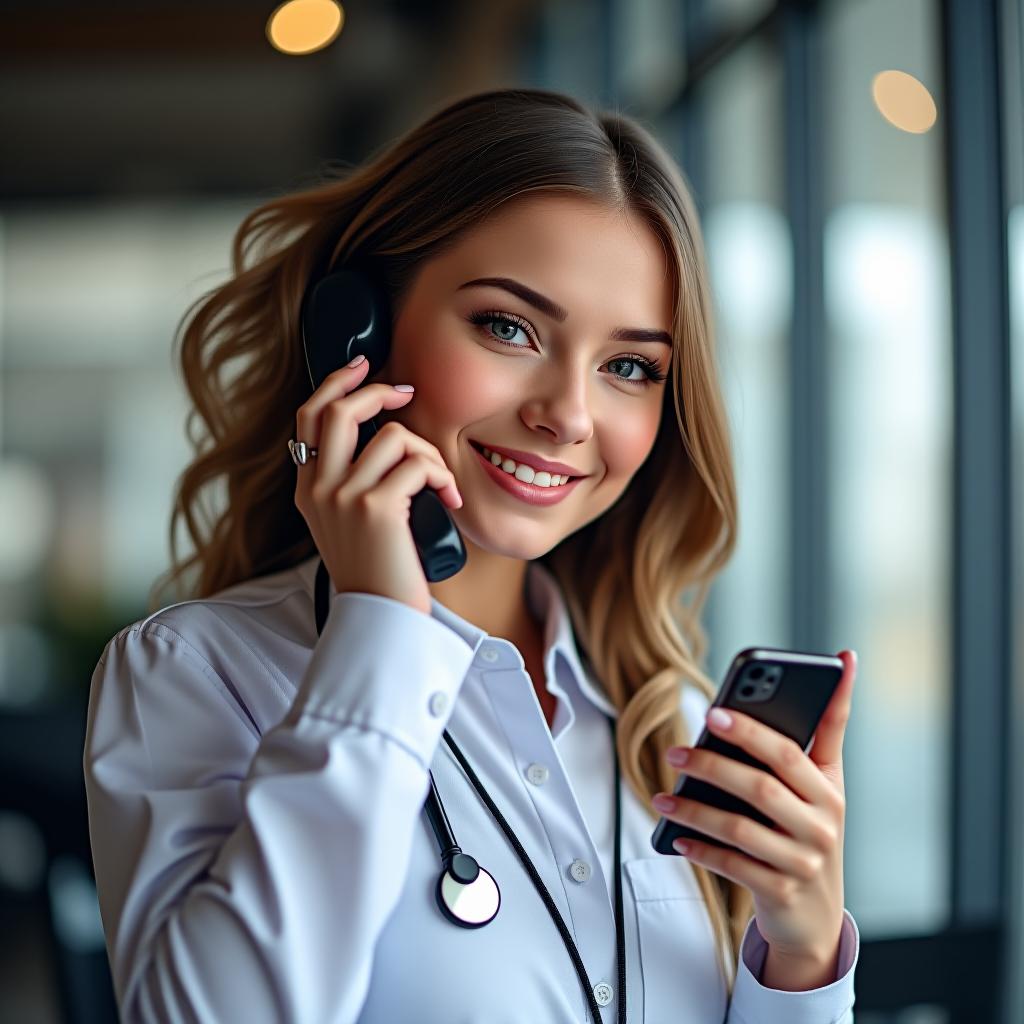  a girl smm specialist with a phone.