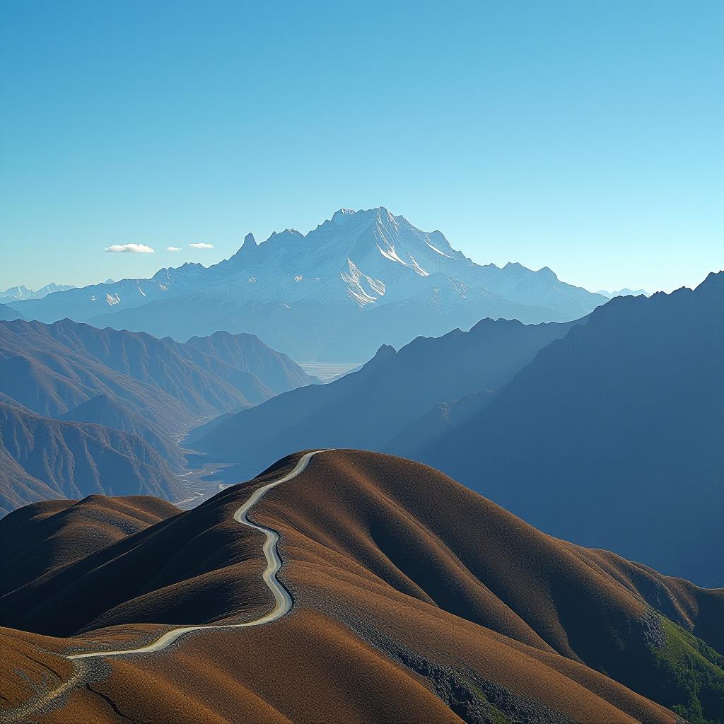  a mountain range with a blue sky in the background