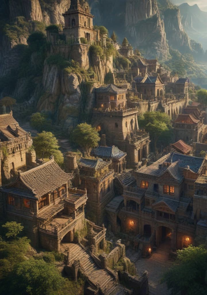 Create a wallpaper featuring a hidden, ancient city in a fantasy realm. highly detailed,studio lighting,professional,vivid colors, cinematic lighting, HDR, UHD, 4K, 8k, 64K