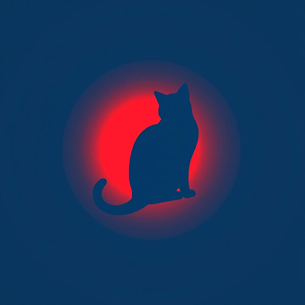  design a logo, minimalistic logo of a cat, blue and red background