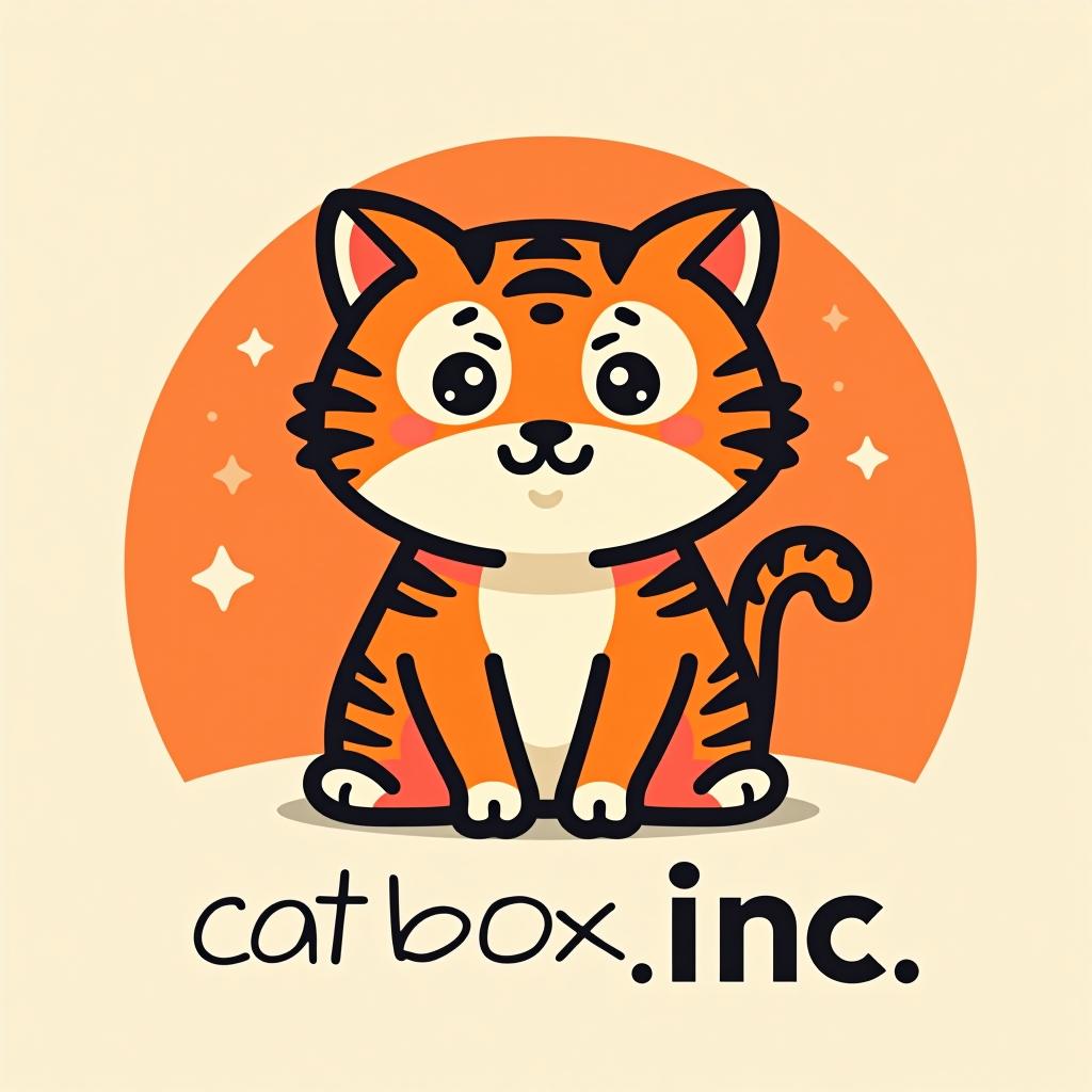  design a logo, génère moi un logo pour les événements communautaires de ma communauté whatsapp (cat box.inc) (le chat est un chat roux tigré dans un style cartoon japonais), with the text 'cat box.inc'.