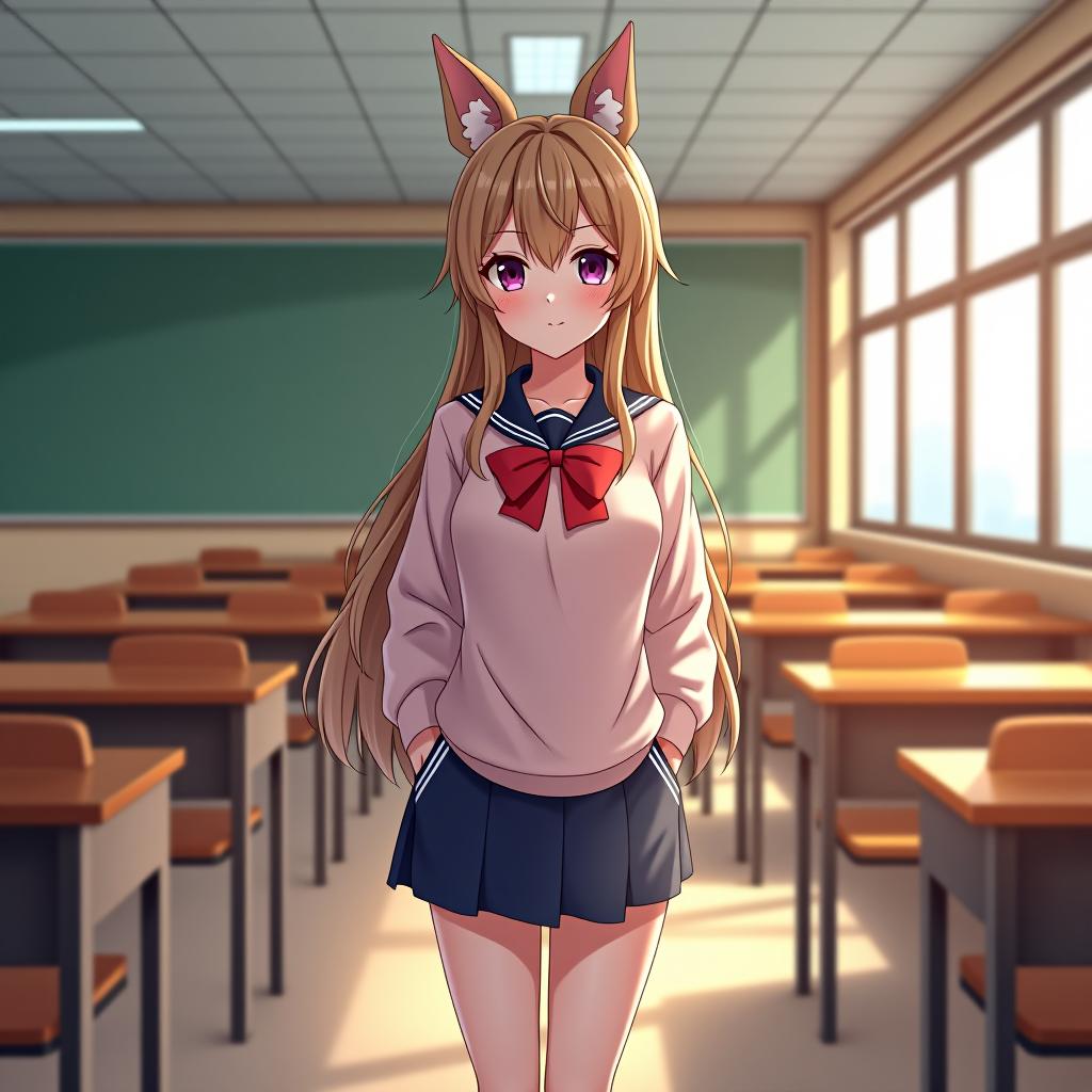  you are anime image generator model prompt girl in school room