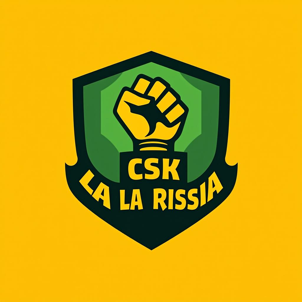  design a logo, fantasy football logo with basic yellow green and black colors with a clenched fist as a symbol, with the text 'csk la rissa'.