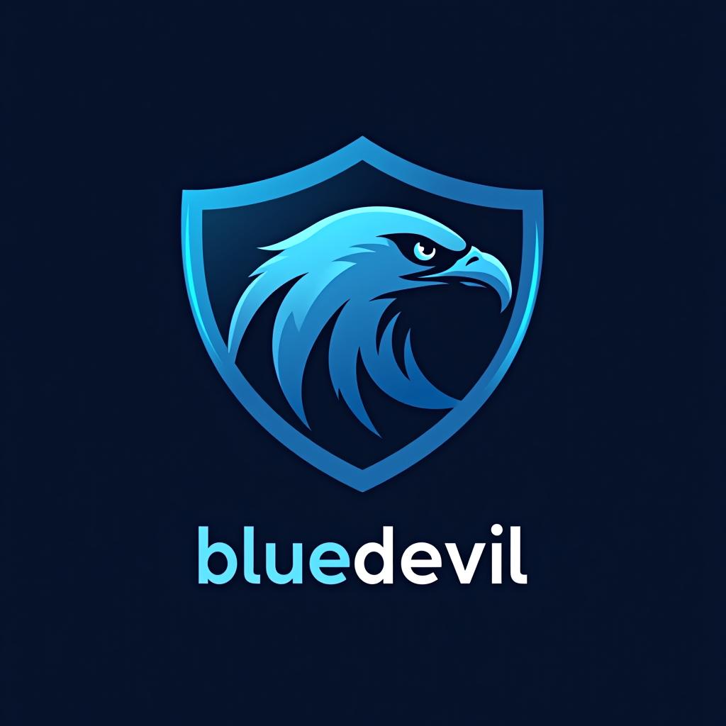  design a logo, create an emblem logo using an eagle’s eye and a shield, emphasizing the company’s focus on vigilance and protection., with the text 'blue devil '.