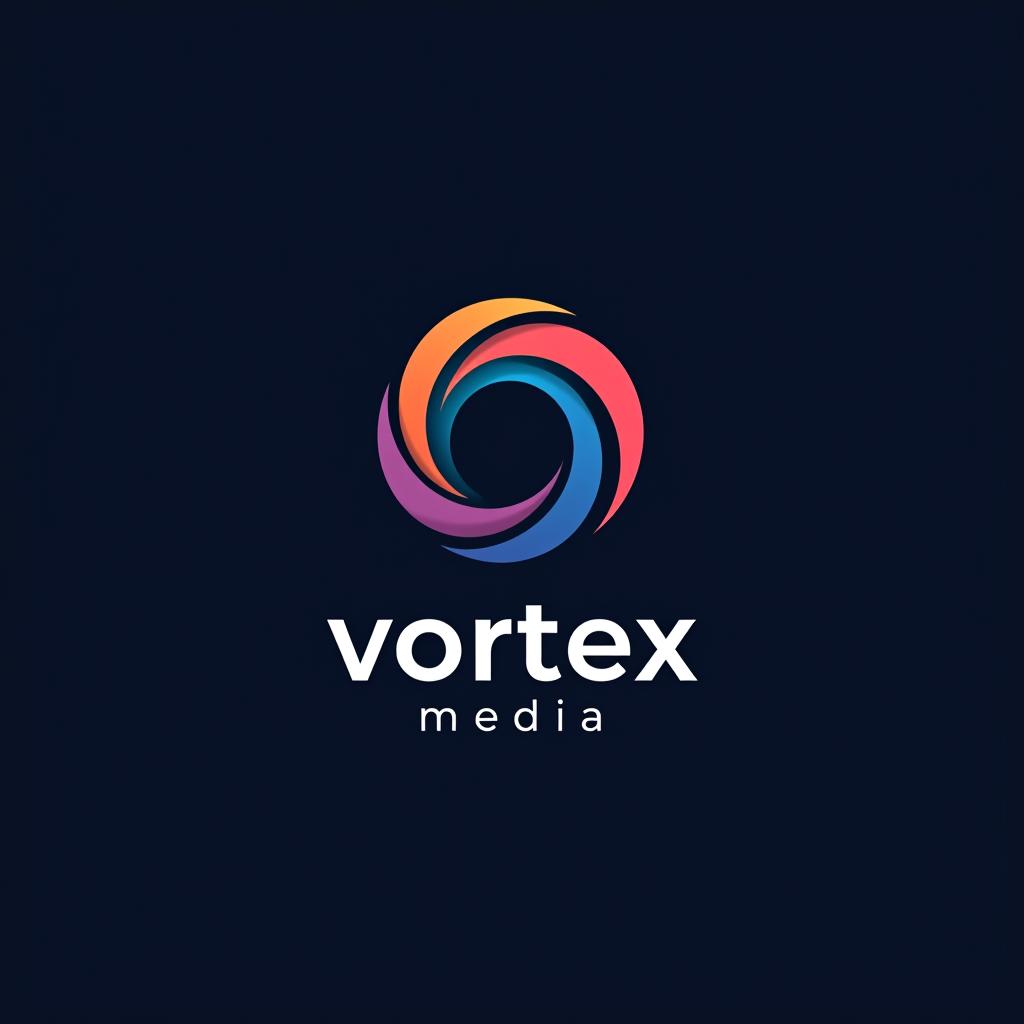  design a logo, design an abstract logo for ‘vortex media’ featuring a vortex shape, symbolizing dynamic energy and creative flow., with the text 'vortex media'.