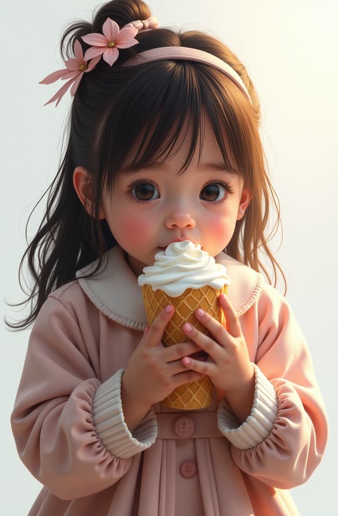  niña comiendo helado con fondo blanco tipo caricatura hyperrealistic, full body, detailed clothing, highly detailed, cinematic lighting, stunningly beautiful, intricate, sharp focus, f/1. 8, 85mm, (centered image composition), (professionally color graded), ((bright soft diffused light)), volumetric fog, trending on instagram, trending on tumblr, HDR 4K, 8K