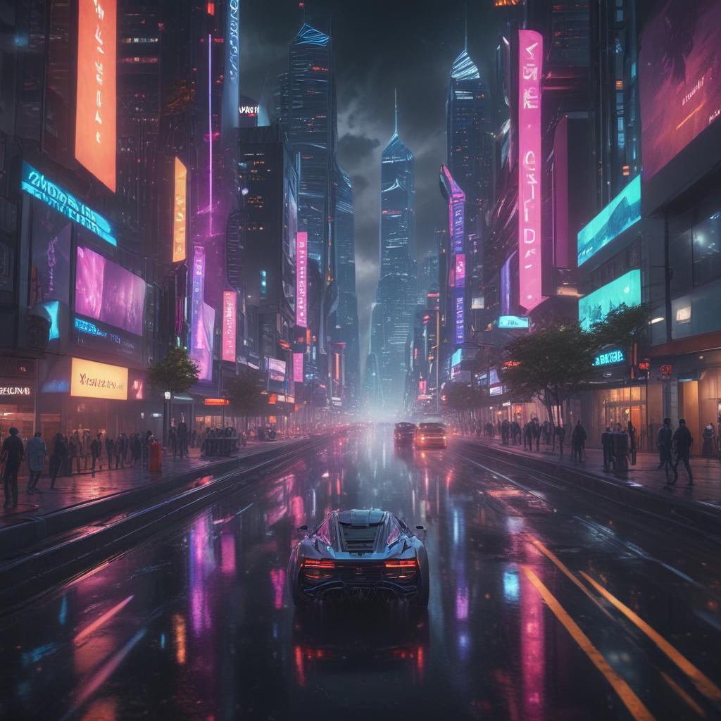 ((masterpiece)),(((best quality))), 8k, high detailed, ultra detailed, Ethereal Harmony: A Symphony of Colors, (a futuristic cityscape) bathed in neon lights, (a futuristic spaceship) soaring through the sky, (a futuristic robot) with glowing eyes, (a futuristic skyline) of towering skyscrapers, (a futuristic vehicle) speeding on a hover road hyperrealistic, full body, detailed clothing, highly detailed, cinematic lighting, stunningly beautiful, intricate, sharp focus, f/1. 8, 85mm, (centered image composition), (professionally color graded), ((bright soft diffused light)), volumetric fog, trending on instagram, trending on tumblr, HDR 4K, 8K