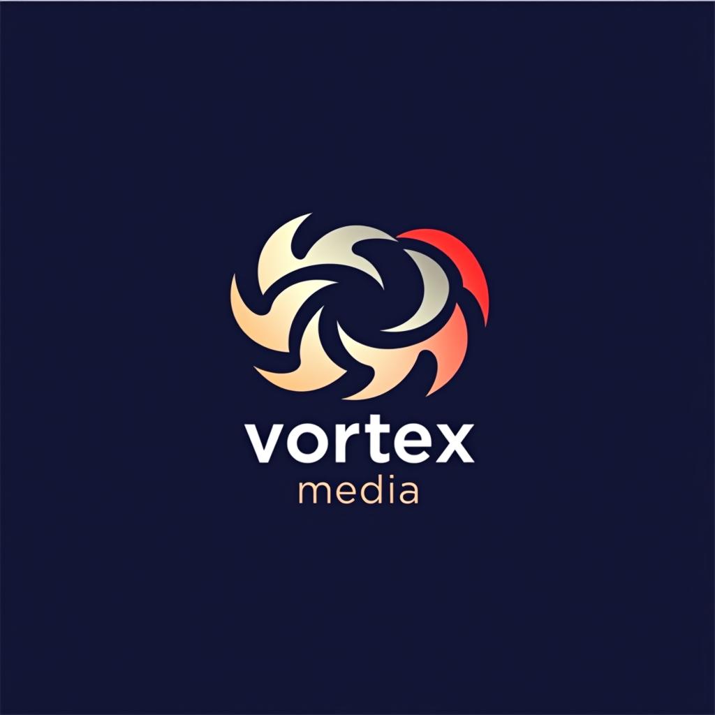  design a logo, design an abstract logo for ‘vortex media’ featuring a vortex shape, symbolizing dynamic energy and creative flow., with the text 'vortex media'.