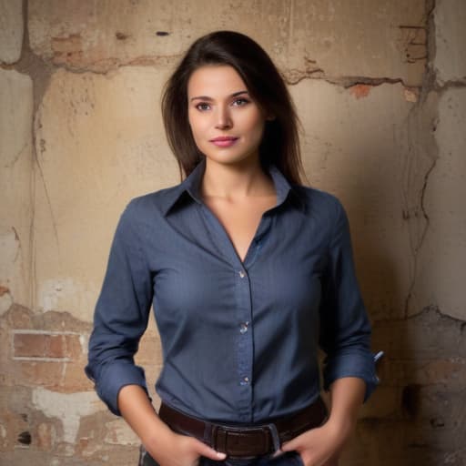 38dd woman in shirt with Old Wall background