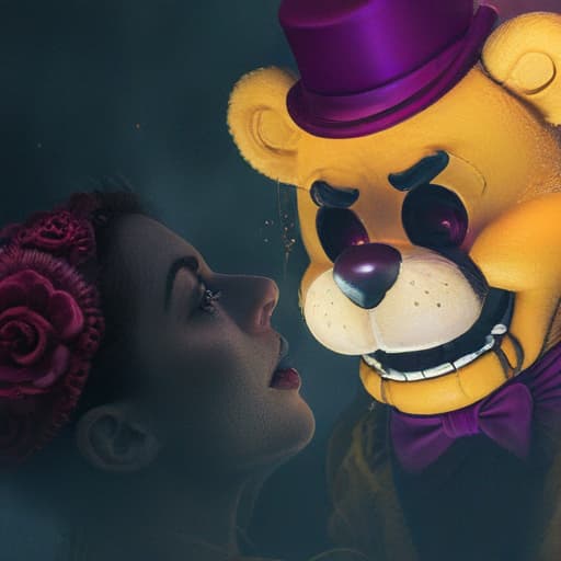 Golden Freddy y cassidy brooks hyperrealistic, full body, detailed clothing, highly detailed, cinematic lighting, stunningly beautiful, intricate, sharp focus, f/1. 8, 85mm, (centered image composition), (professionally color graded), ((bright soft diffused light)), volumetric fog, trending on instagram, trending on tumblr, HDR 4K, 8K