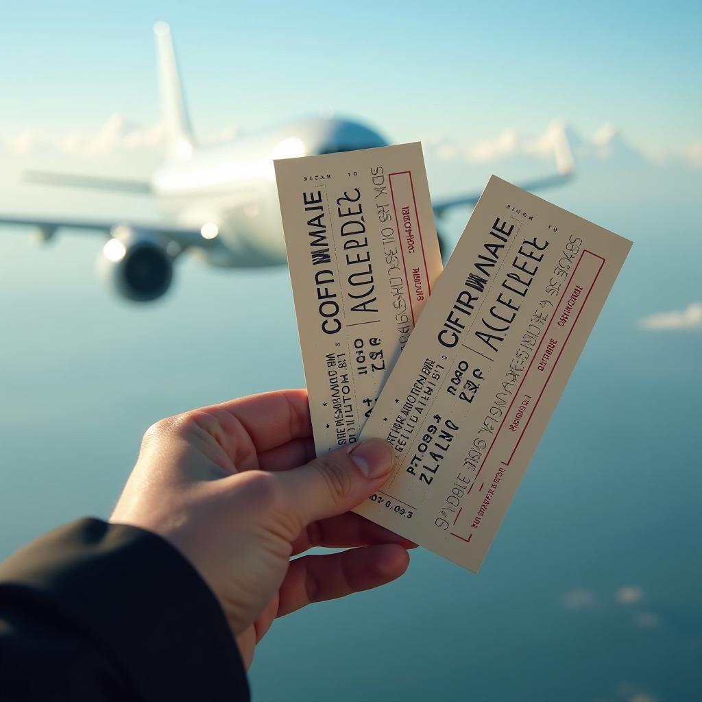  a close up of airplane tickets in hand against the background of an airplane. hyperrealistic, full body, detailed clothing, highly detailed, cinematic lighting, stunningly beautiful, intricate, sharp focus, f/1. 8, 85mm, (centered image composition), (professionally color graded), ((bright soft diffused light)), volumetric fog, trending on instagram, trending on tumblr, HDR 4K, 8K