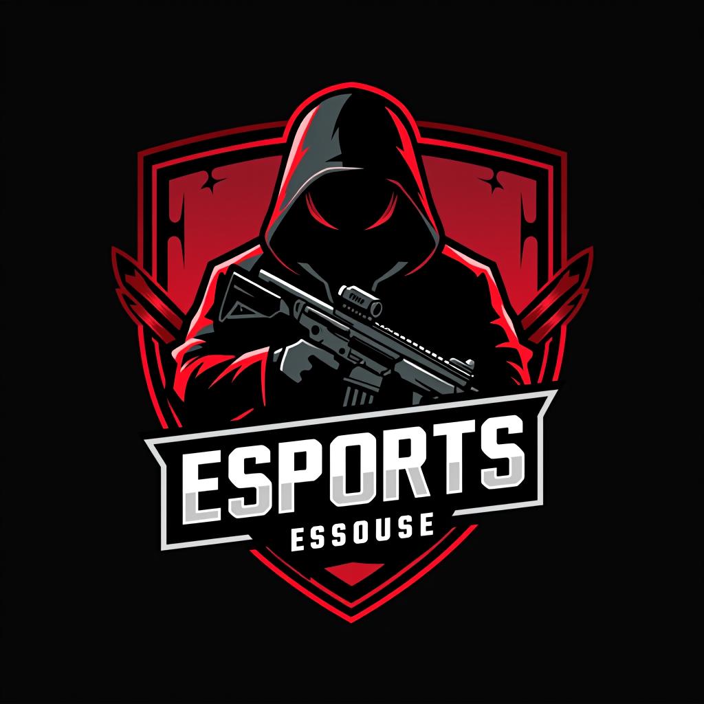  design a logo, esports logo, guns theme, black and red color