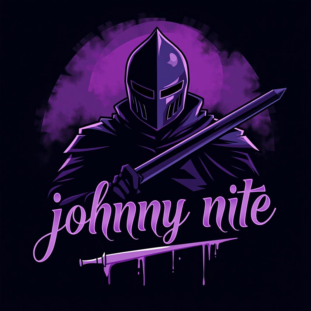  design a logo, in a realism style. knight black and purple graffiti, with the text 'johnny nite '.