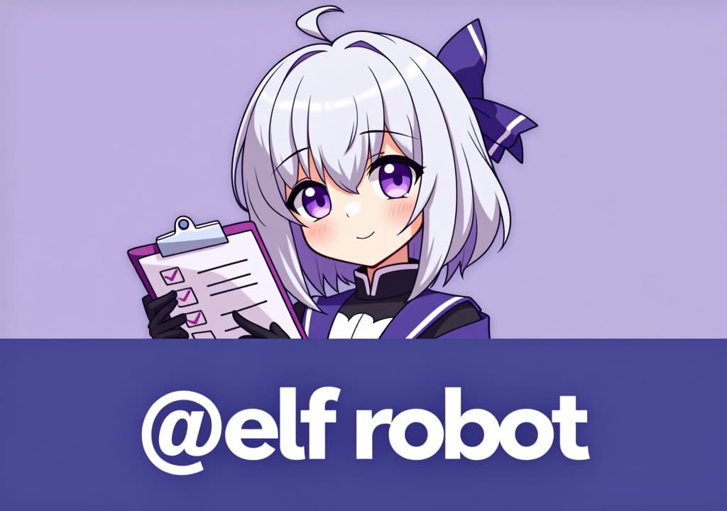  good quality, high quality, a thumbnail featuring emilia from re:zero, with her silver hair and purple eyes, holding a stylized clipboard with a checklist. the background is a soft gradient of purple and blue. a bold banner at the bottom reads, "no.1 telegram group management bot @elf robot" in large, white font with a slight drop shadow.