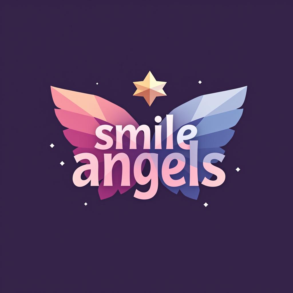  design a logo, in a geometric style. 水彩スタイル、水のロゴ、水色のグラデーションカラー、白背景。, with the text 'smile angels'.