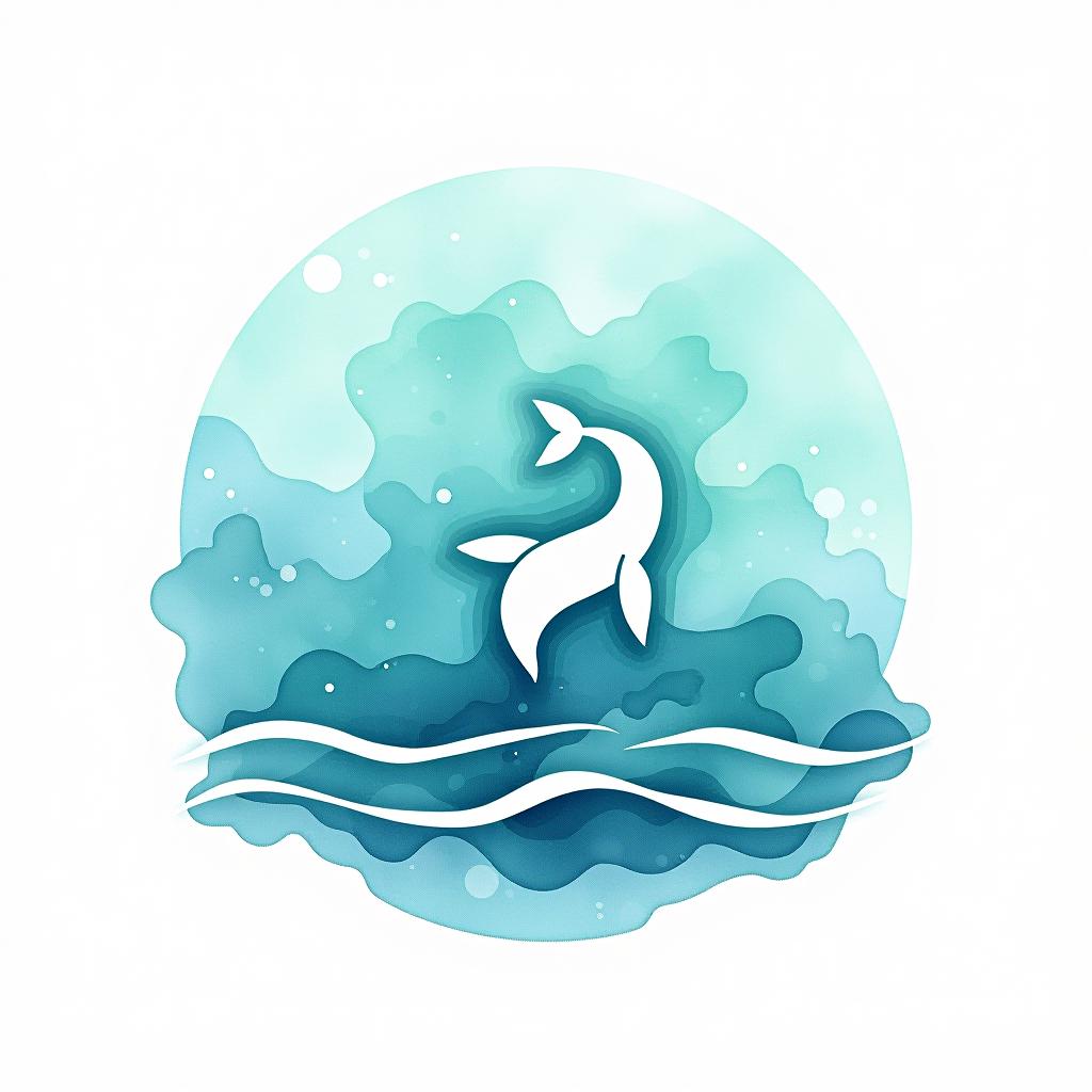  design a logo, watercolor style, logo, sea, blue teal colors, white background