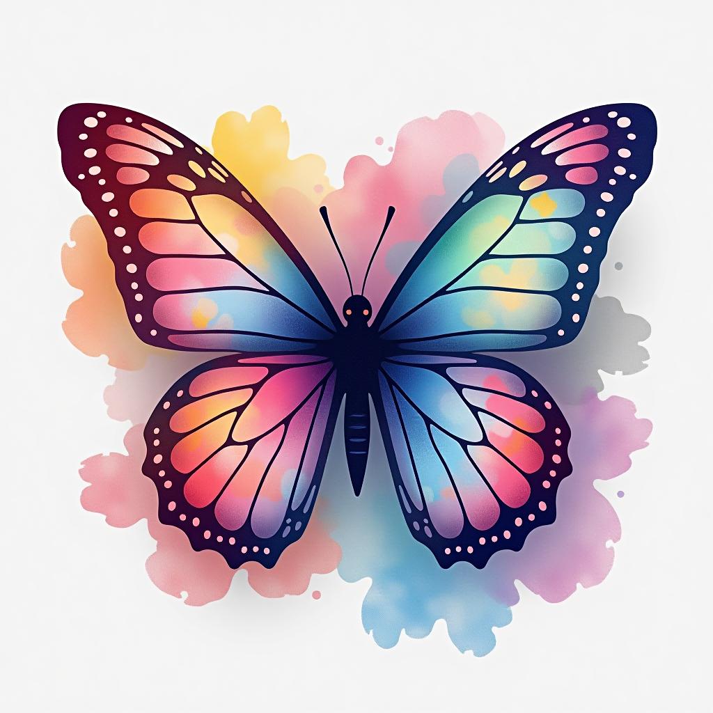  design a logo, watercolor style, logo of a butterfly, beautiful colors