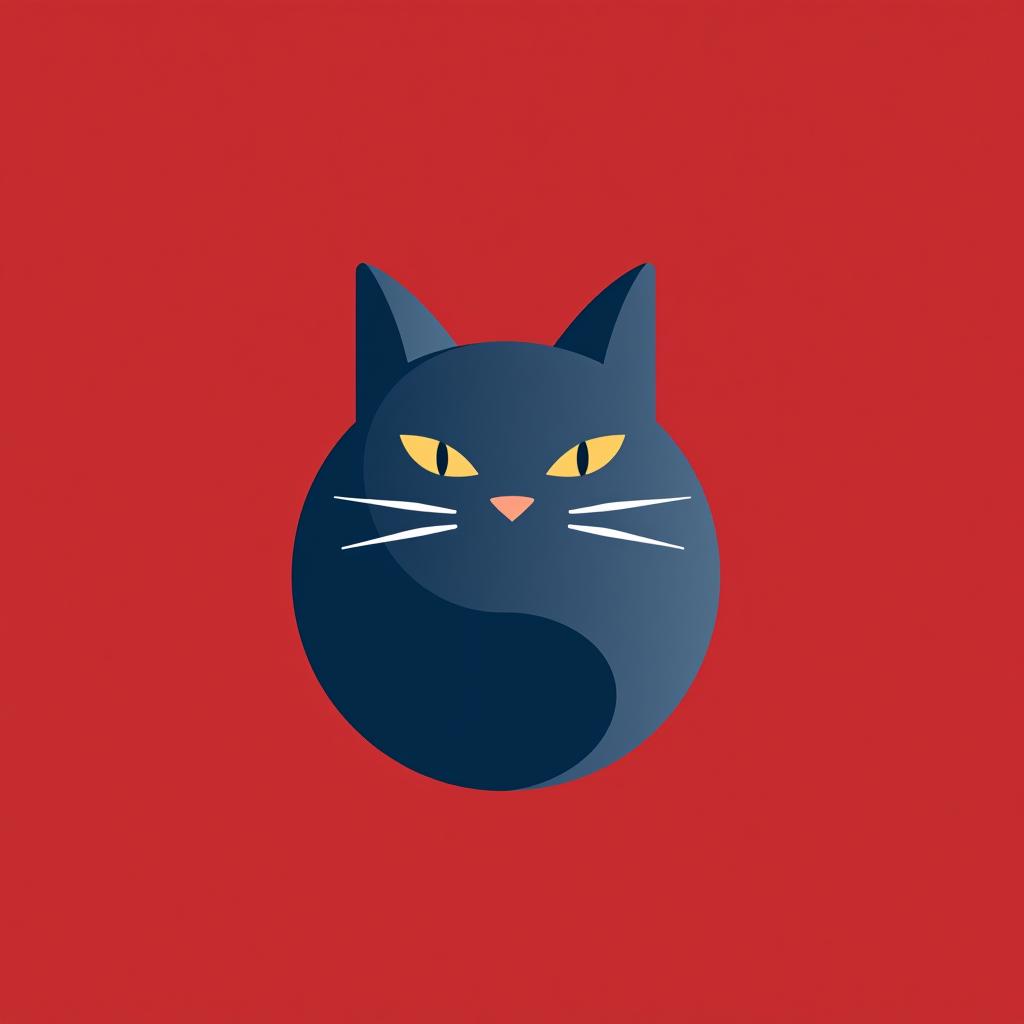  design a logo, minimalistic logo of a cat, blue and red background