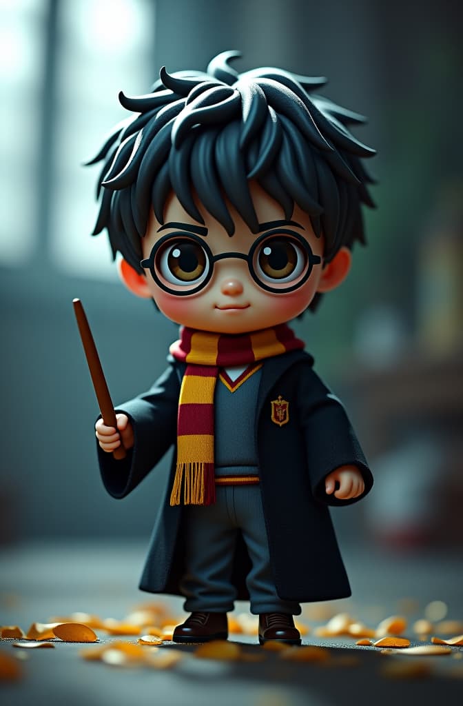  crea un harry potter kawai chibi hyperrealistic, full body, detailed clothing, highly detailed, cinematic lighting, stunningly beautiful, intricate, sharp focus, f/1. 8, 85mm, (centered image composition), (professionally color graded), ((bright soft diffused light)), volumetric fog, trending on instagram, trending on tumblr, HDR 4K, 8K