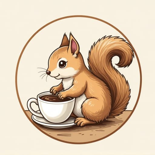  coffee and squirrel logo, so cute logo, this logo in circle, drawing