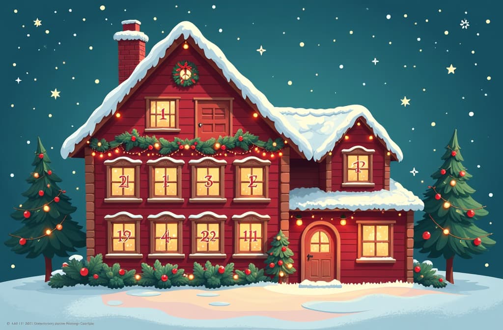  advent calendar template. christmas house with countdown windows. merry christmas poster. vector illustration 3:2 ar 3:2 {prompt}, maximum details