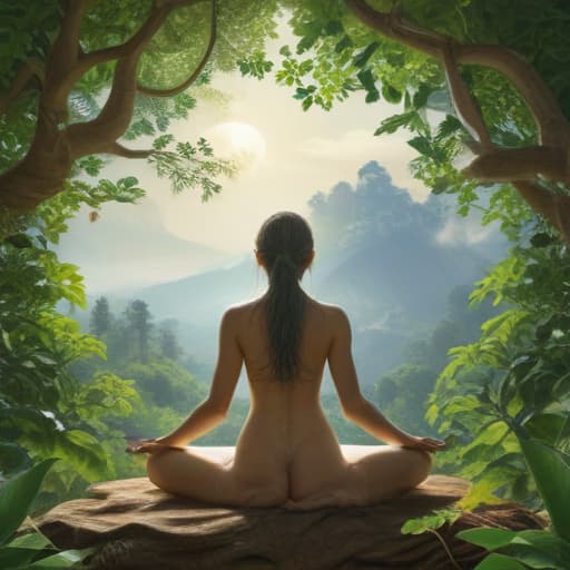 guided meditation for women with sun on the back of a tree with big branches and many green leaves all of this image must be inside a circle of life, unreal engine, pencil, pablo picasso, cheerful, high resolution