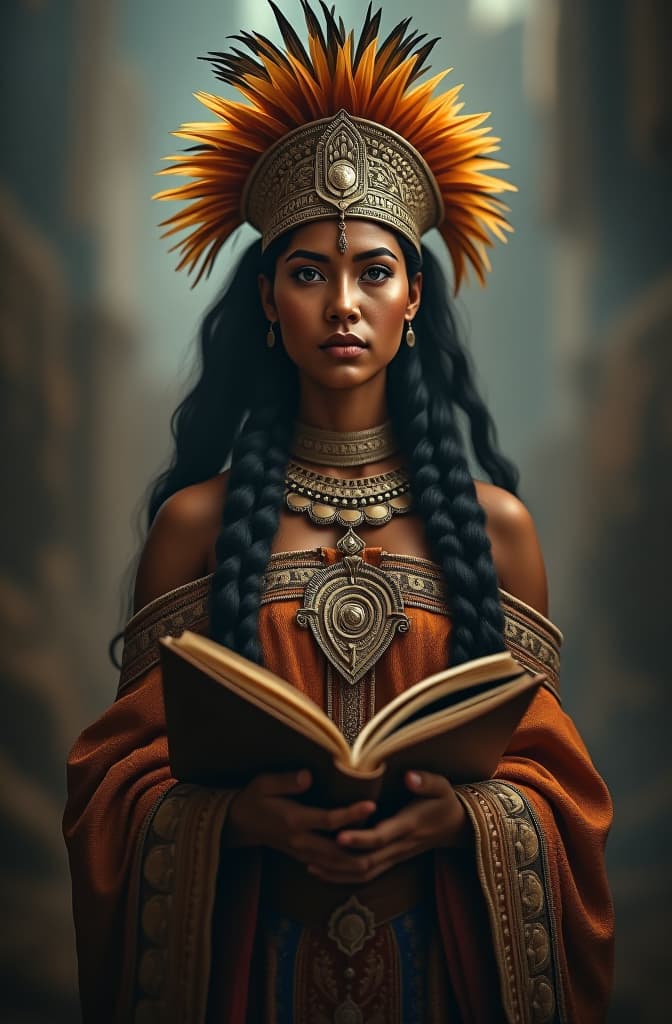  literatura prehispanica maya hyperrealistic, full body, detailed clothing, highly detailed, cinematic lighting, stunningly beautiful, intricate, sharp focus, f/1. 8, 85mm, (centered image composition), (professionally color graded), ((bright soft diffused light)), volumetric fog, trending on instagram, trending on tumblr, HDR 4K, 8K