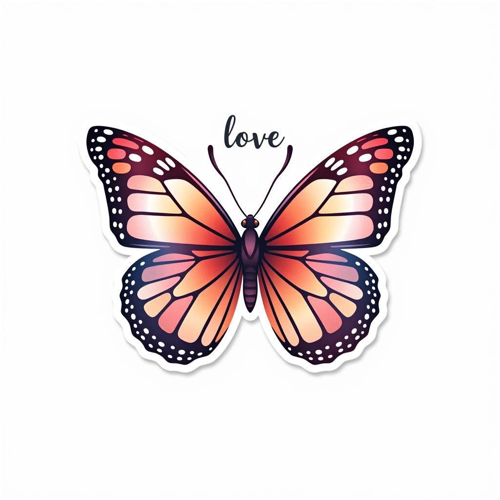  logo, custom sticker design on an isolated white background decorated by watercolor butterfly, with the text ‘love’