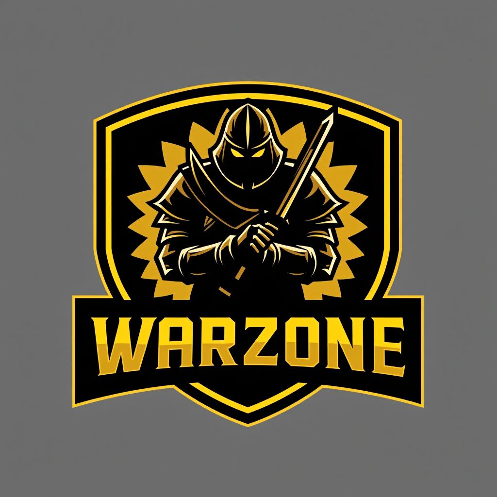  design a logo, esports logo, warrior theme, with text ‘warzone’, black and yellow color