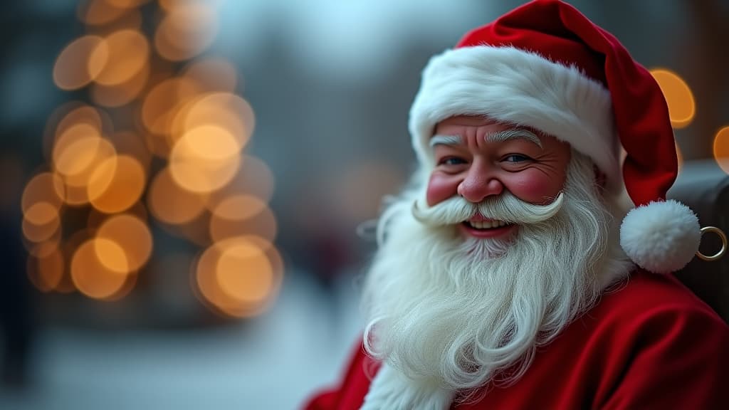  photo of happy santa claus on defocused bokeh effect background with copy space. christmas concept.