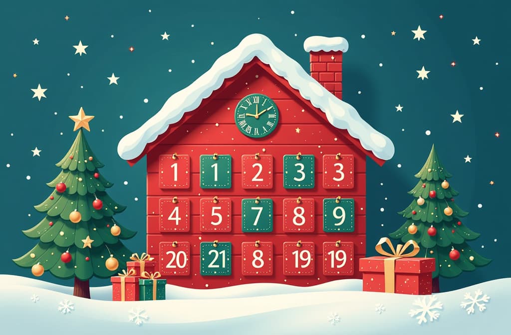  advent calendar template. christmas house with countdown windows. merry christmas poster. vector illustration 3:2 ar 3:2 {prompt}, maximum details