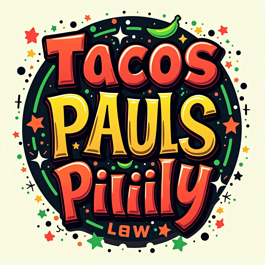  design a logo, crazy and wild , with the text 'tacos pauly siiiii'.