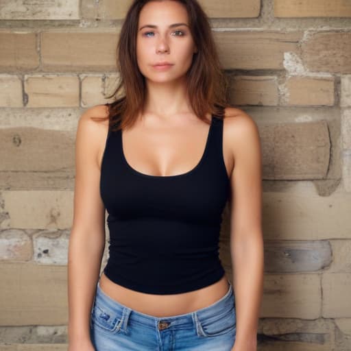 36dd woman in low cut tank top with Old Wall background