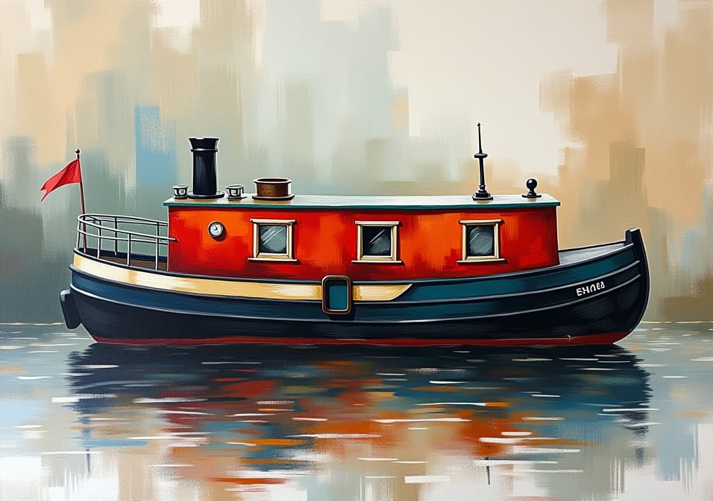  traditional tole painting of a canal boat or narrow boat with texture.