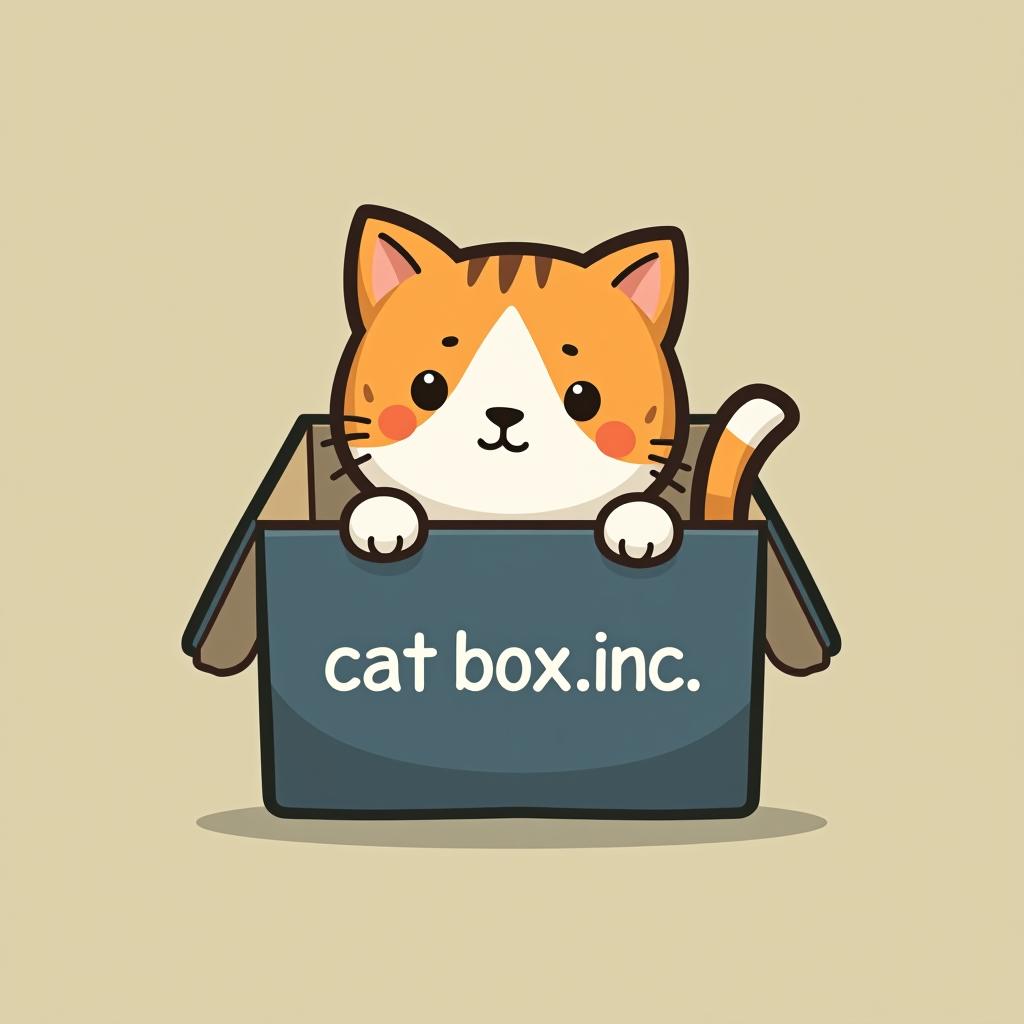  design a logo, crée un logo avec un chat dans un carton dans un style cartoon japonais coloré pour ma communauté whatsapp cat box.inc, with the text 'cat box.inc'.