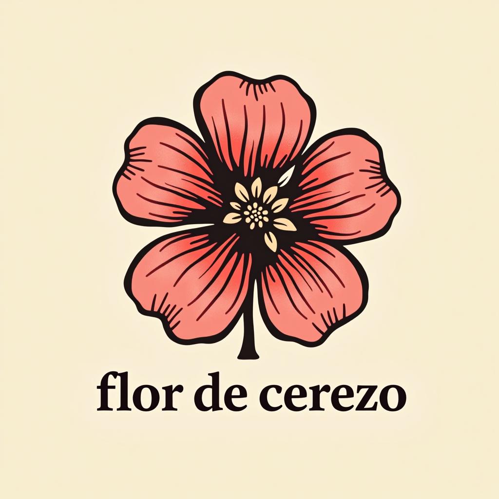  design a logo, una flor de cerezo sería la idea medio vintage , with the text 'flor de cerezo '.