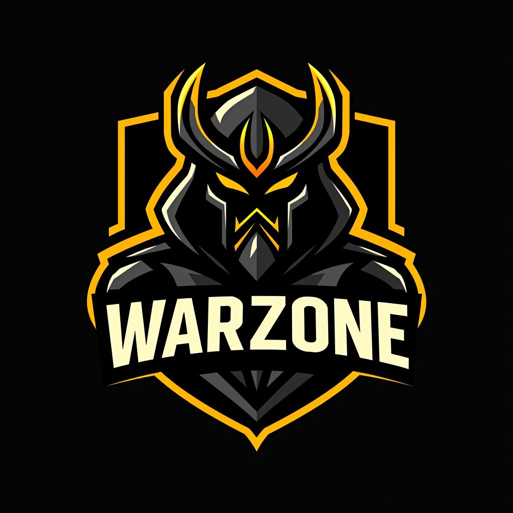  design a logo, esports logo, warrior theme, with text ‘warzone’, black and yellow color