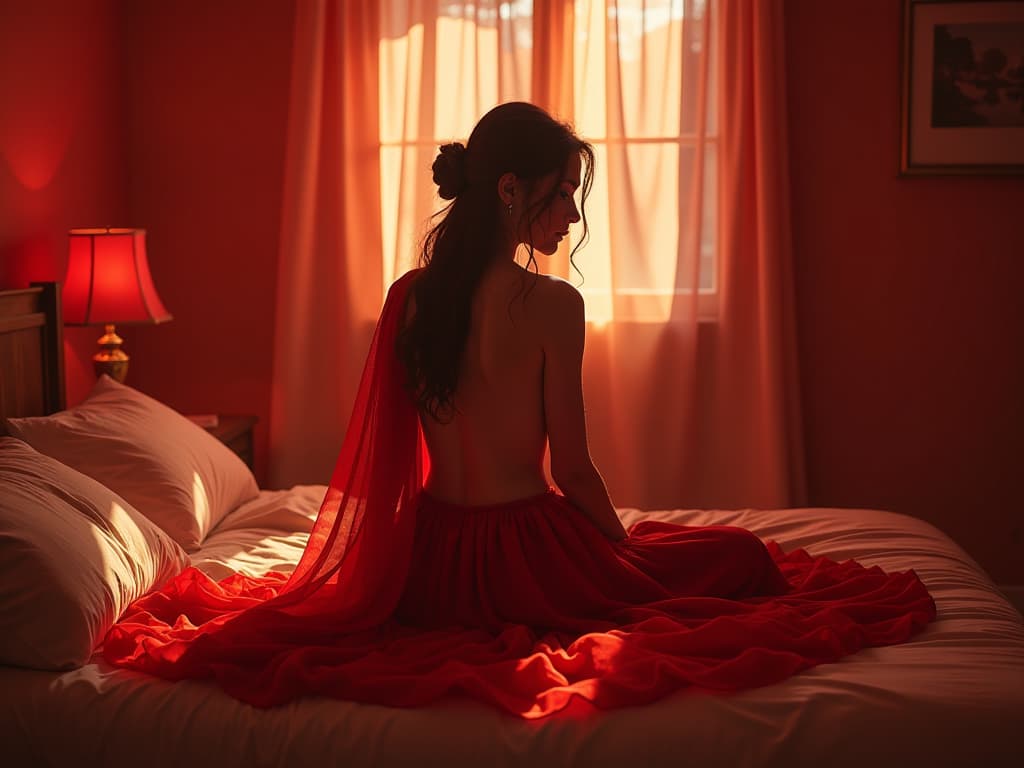  beautiful naked indian shy girl on her first wedding bed waiting for her husband, beautiful red hyperrealistic, full body, detailed clothing, highly detailed, cinematic lighting, stunningly beautiful, intricate, sharp focus, f/1. 8, 85mm, (centered image composition), (professionally color graded), ((bright soft diffused light)), volumetric fog, trending on instagram, trending on tumblr, HDR 4K, 8K