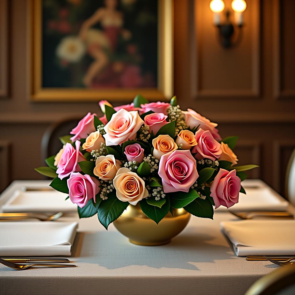  on the table, there is a bouquet in the style of gucci.