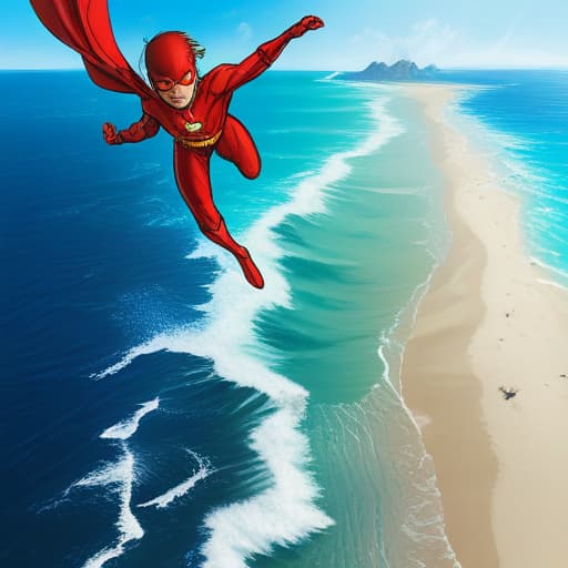 super hero flying over the ocean