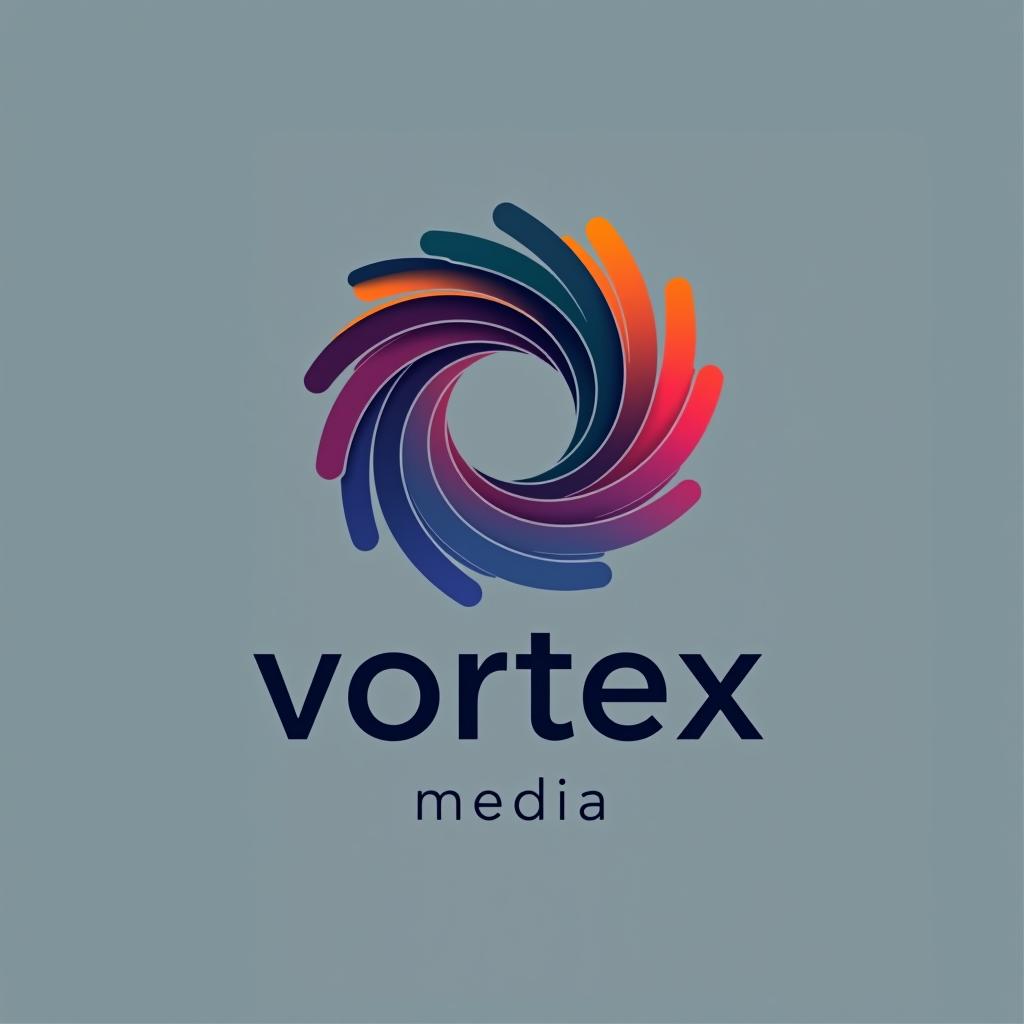  design a logo, design an abstract logo for ‘vortex media’ featuring a vortex shape, symbolizing dynamic energy and creative flow., with the text 'vortex media'.