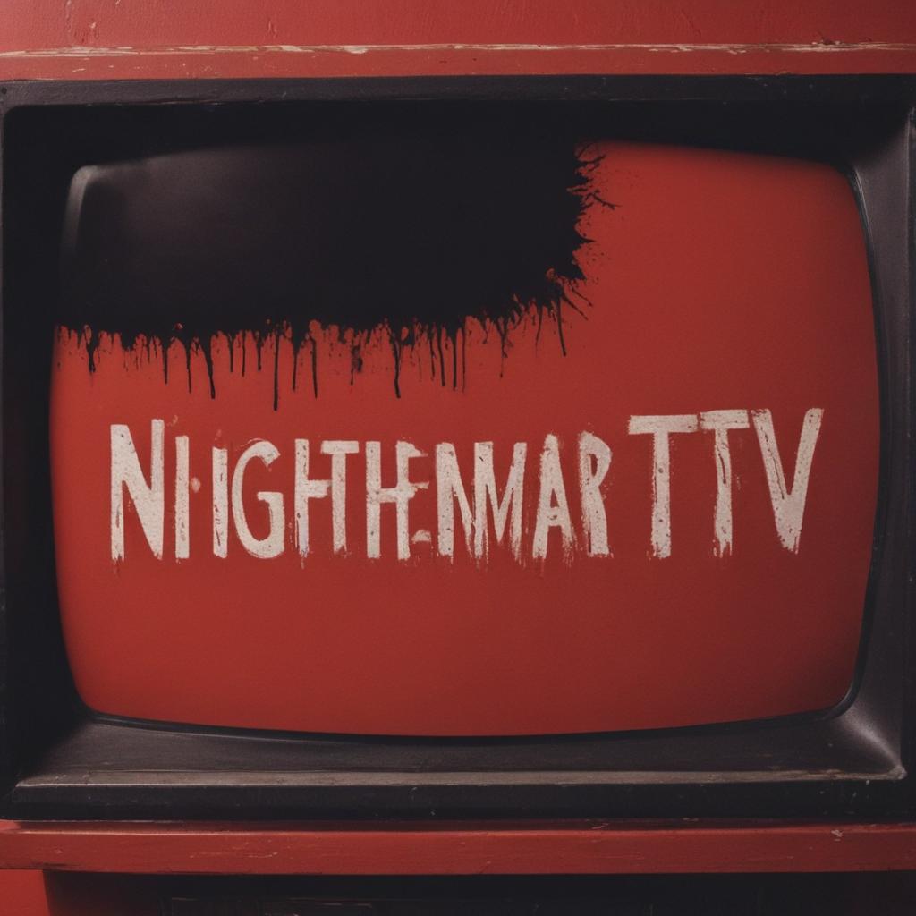 Profile photo of a horror channel with the name spelled correctly without spelling mistakes “ Nightmare TV “ Red background No character Retro style