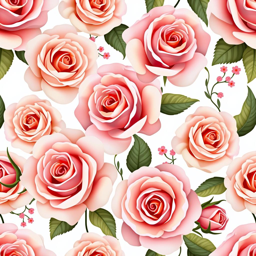  create a seamless digital design featuring a pattern of large, beautiful roses with soft, watercolor like effects. the roses should cover the entire surface, creating a bold, elegant, and continuous look. the overall style should be light and airy, with delicate leaves and petals to enhance the natural, floral theme. the design should be seamless to ensure it can be used in repeating patterns or wraps.