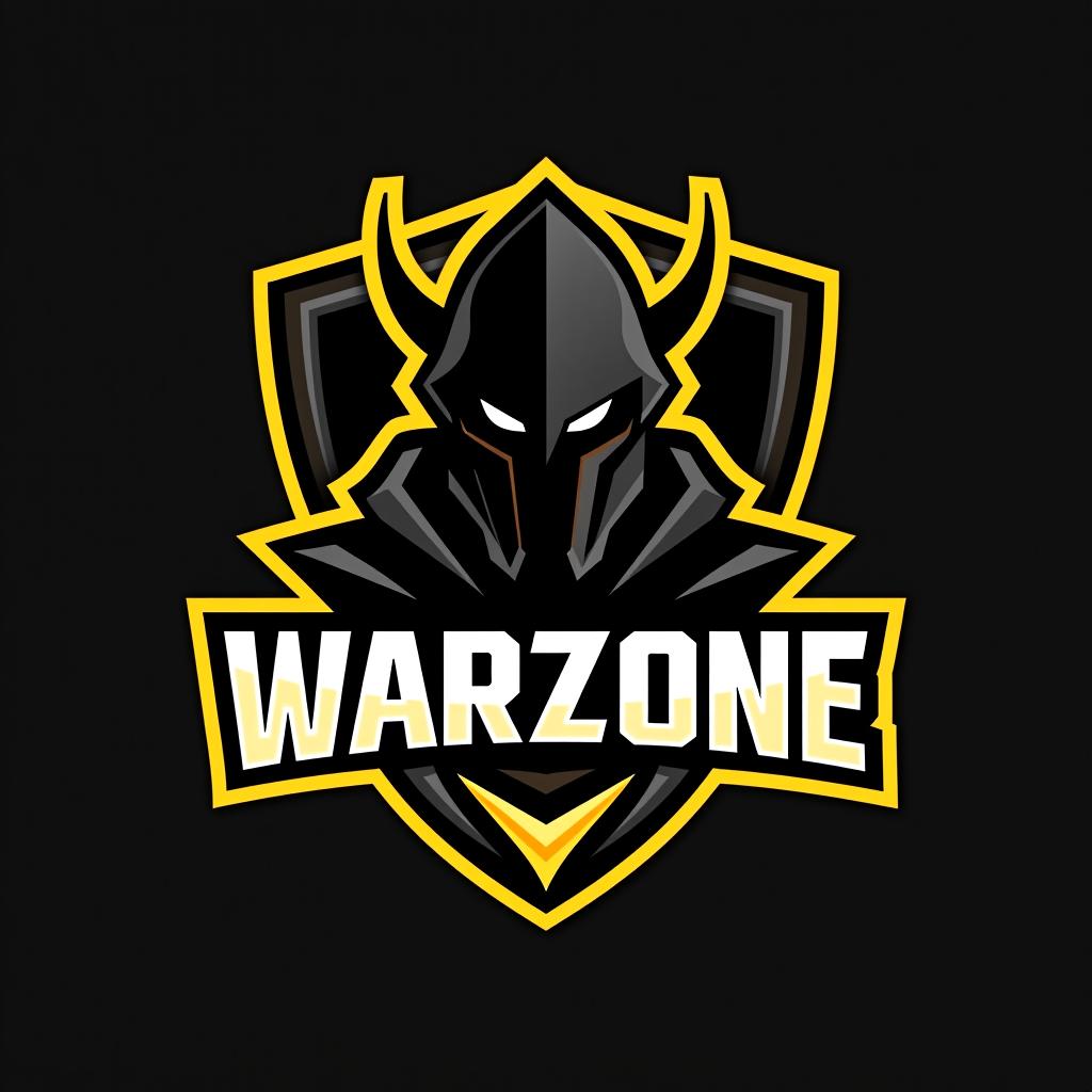  design a logo, esports logo, warrior theme, with text ‘warzone’, black and yellow color