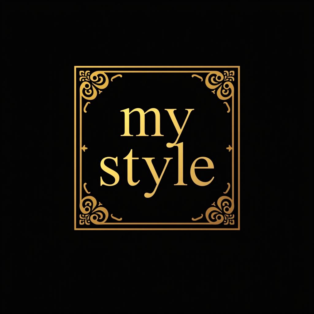  design a logo, black background and golden letters, square form, with desings , with the text 'my style'.