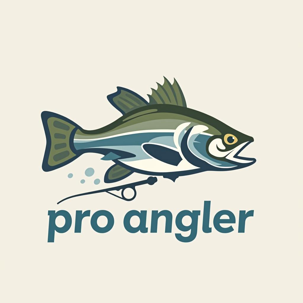  design a logo, design a modern and professional logo for ‘proangler,’ a high quality fishing gear brand. the logo should incorporate elements related to fishing, such as a fishing rod, reel, or fish, and convey a sense of expertise and precision. use a color palette that reflects the outdoors and water, such as blues, greens, and neutrals. the logo should be clean, versatile, and easily recognizable, suitable for various applications like product labels, website, and marketing materials.”, with the text 'pro angler'.