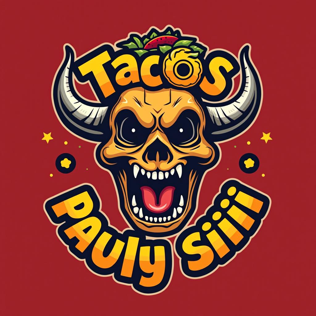  design a logo, crazy and wild , with the text 'tacos pauly siiiii'.